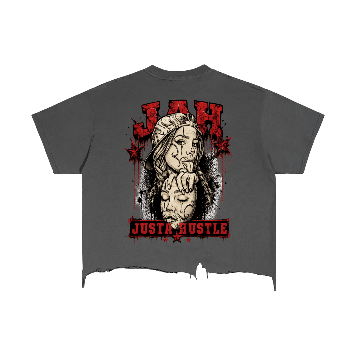 Unmasked Hustle Distressed Hem T-Shirt