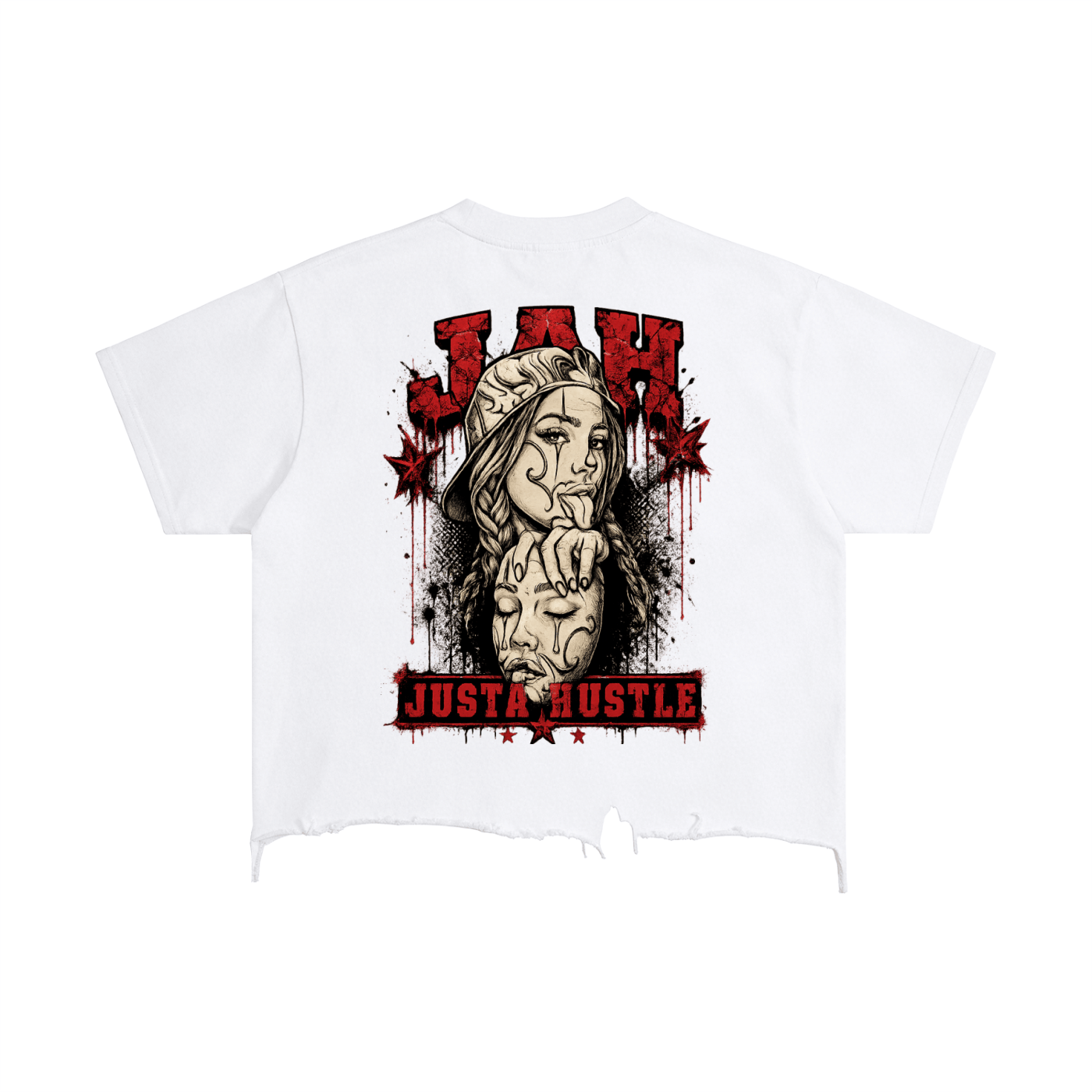 Unmasked Hustle Distressed Hem T-Shirt