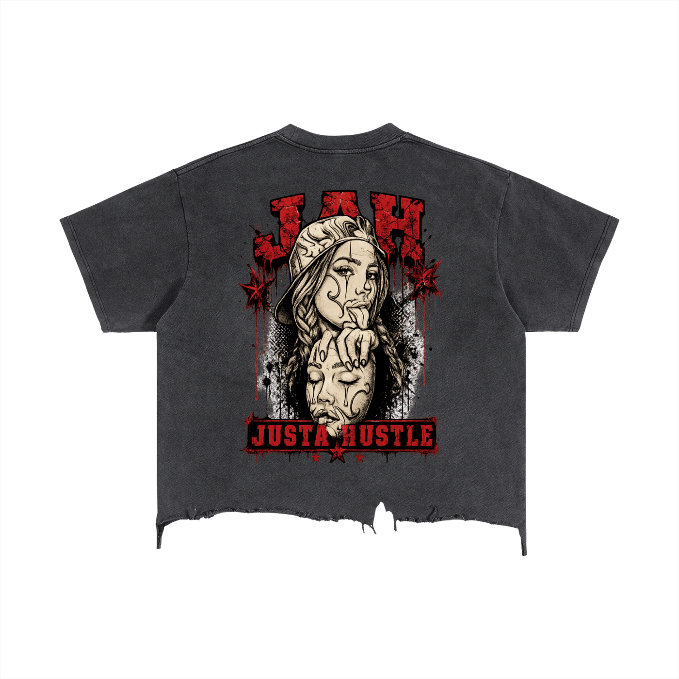 Unmasked Hustle Distressed Hem T-Shirt