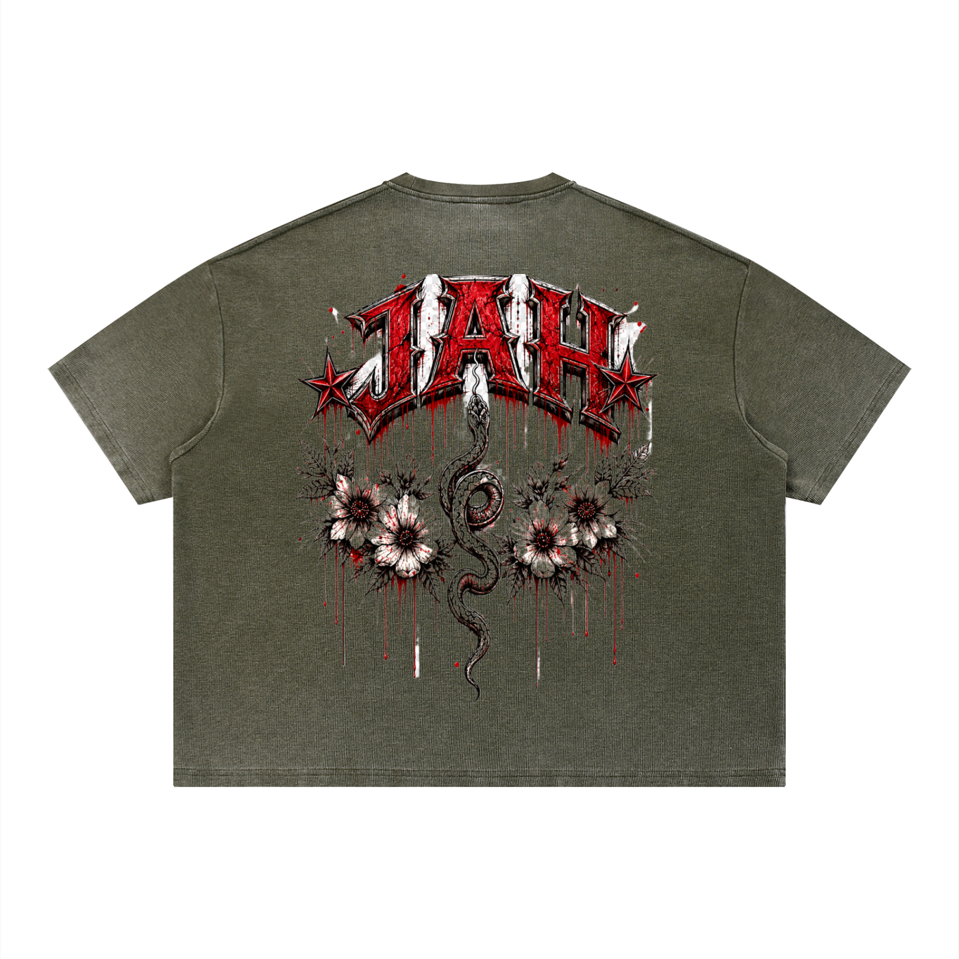 ODMPOD Jah Snake Vintage Wash Sunfade Boxy Waffle T-Shirt JustAHustle Premium Hustle Apparel