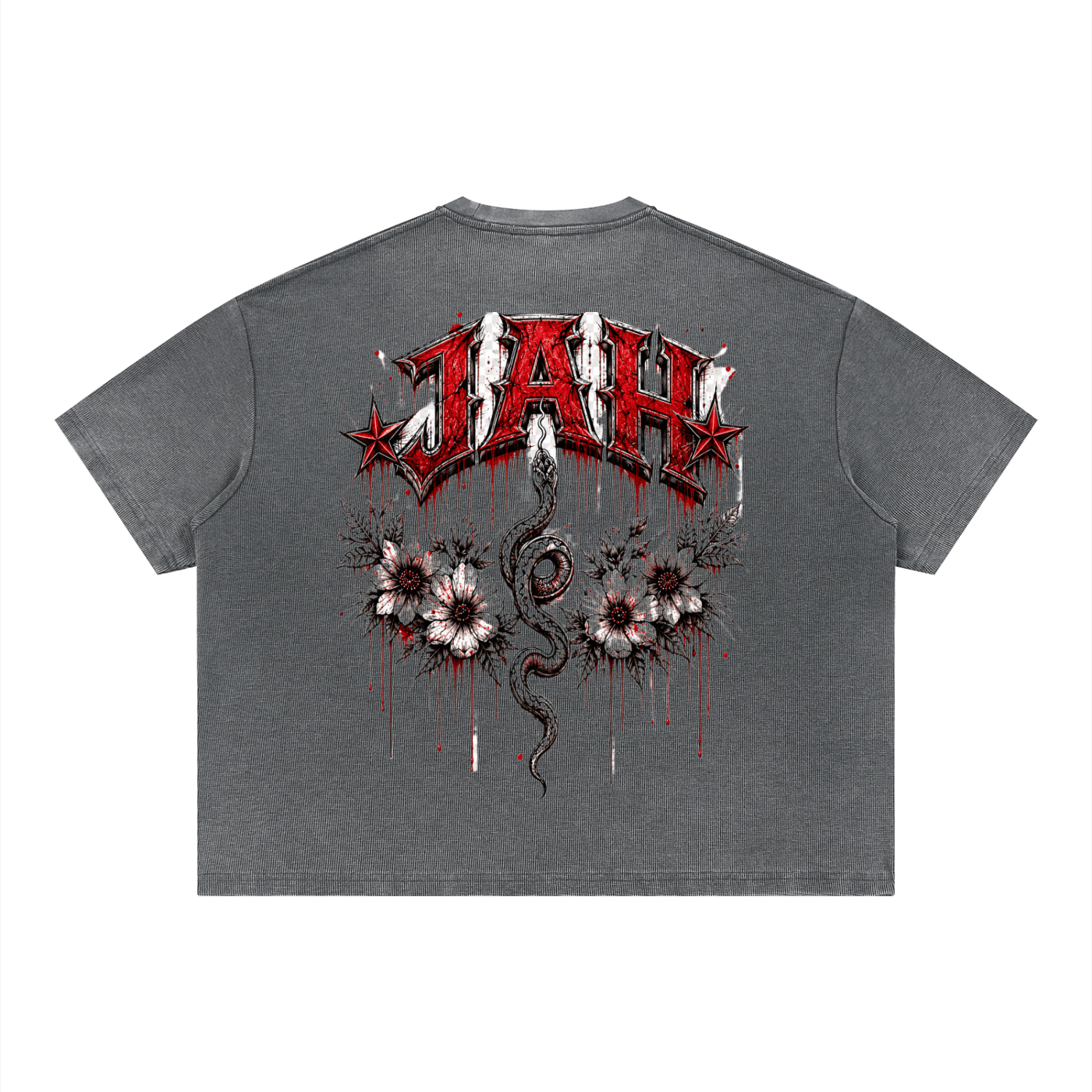 ODMPOD Jah Snake Vintage Wash Sunfade Boxy Waffle T-Shirt JustAHustle Premium Hustle Apparel