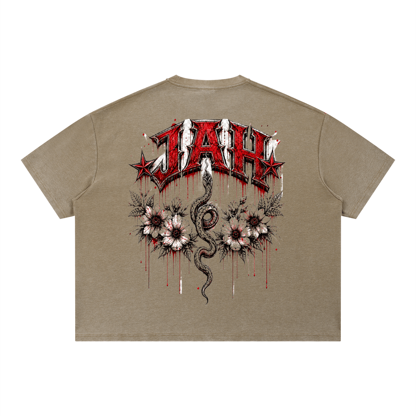 ODMPOD Jah Snake Vintage Wash Sunfade Boxy Waffle T-Shirt JustAHustle Premium Hustle Apparel