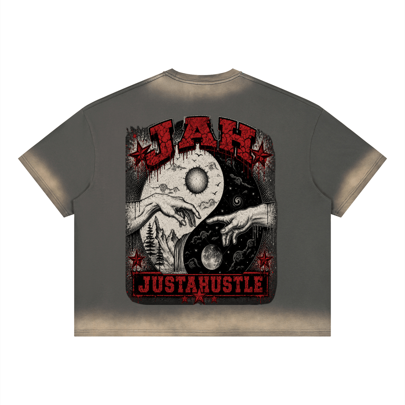 ODMPOD Ying Yang Boxy Sunfade Vintage Wash T-Shirt JustAHustle Premium Hustle Apparel