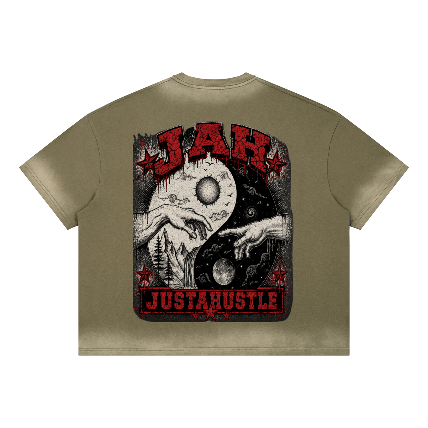 ODMPOD Ying Yang Boxy Sunfade Vintage Wash T-Shirt JustAHustle Premium Hustle Apparel