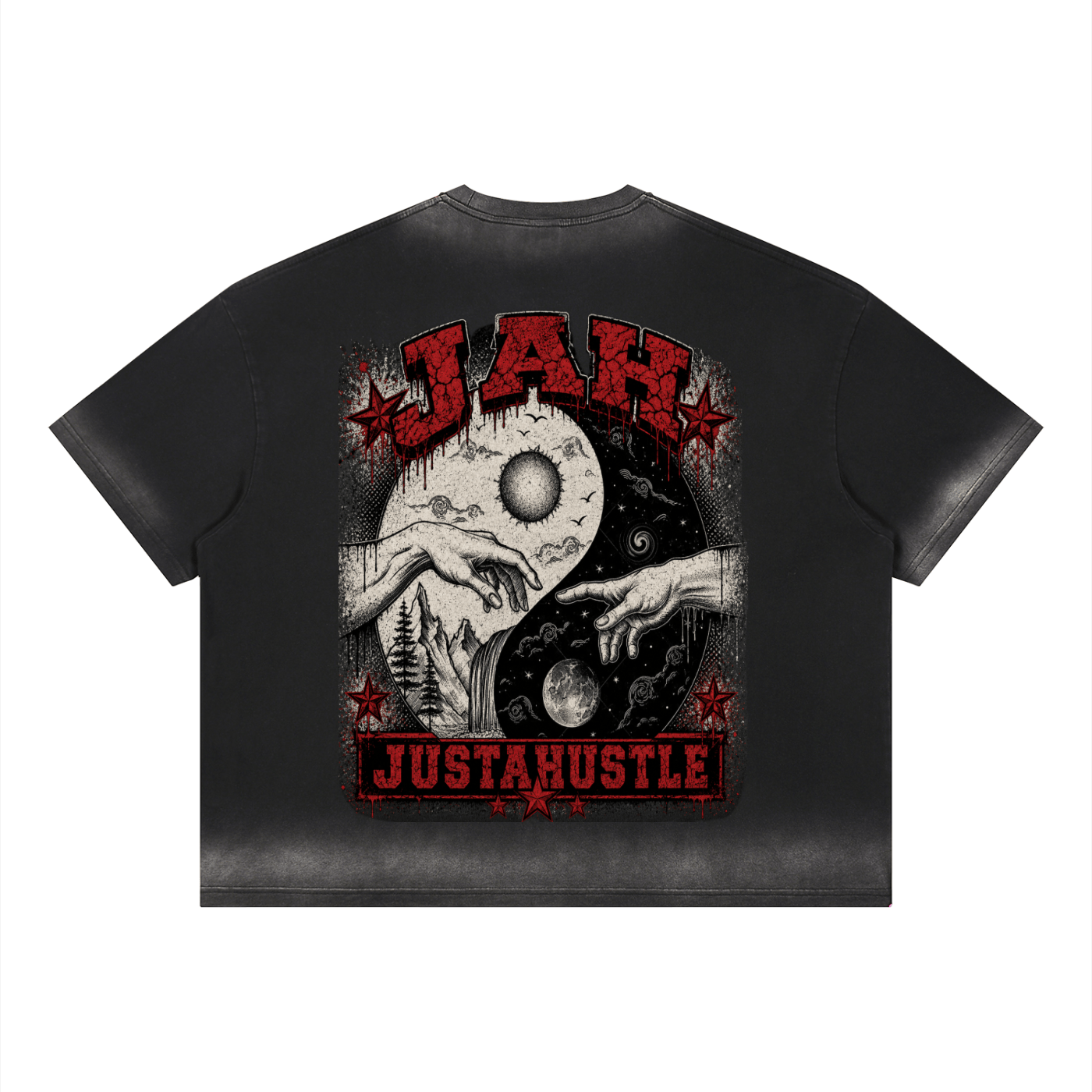 ODMPOD Ying Yang Boxy Sunfade Vintage Wash T-Shirt JustAHustle Premium Hustle Apparel